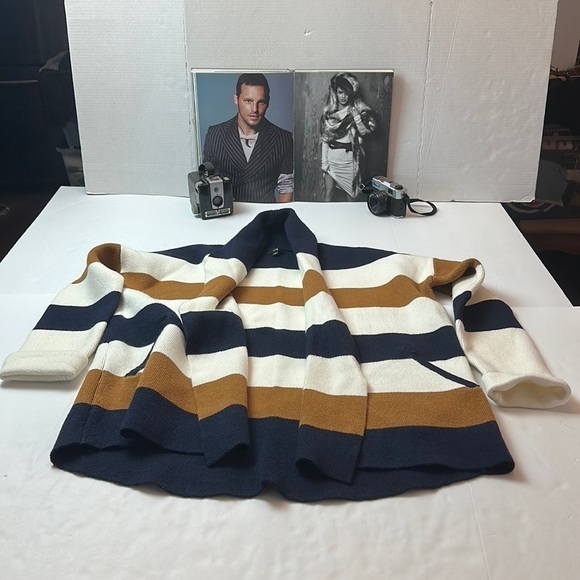 Fate Sweaters - Fate cozy Shaw collar striped cardigan with pockets